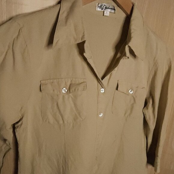 Bushwacker Linen Blend Khaki Button Front Top 8 - Picture 3 of 7